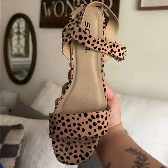 Wedge Sandals - Tan Leopard Print Platform Wedges - Picture 3 of 3